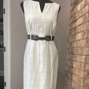 Belted Off White Dress